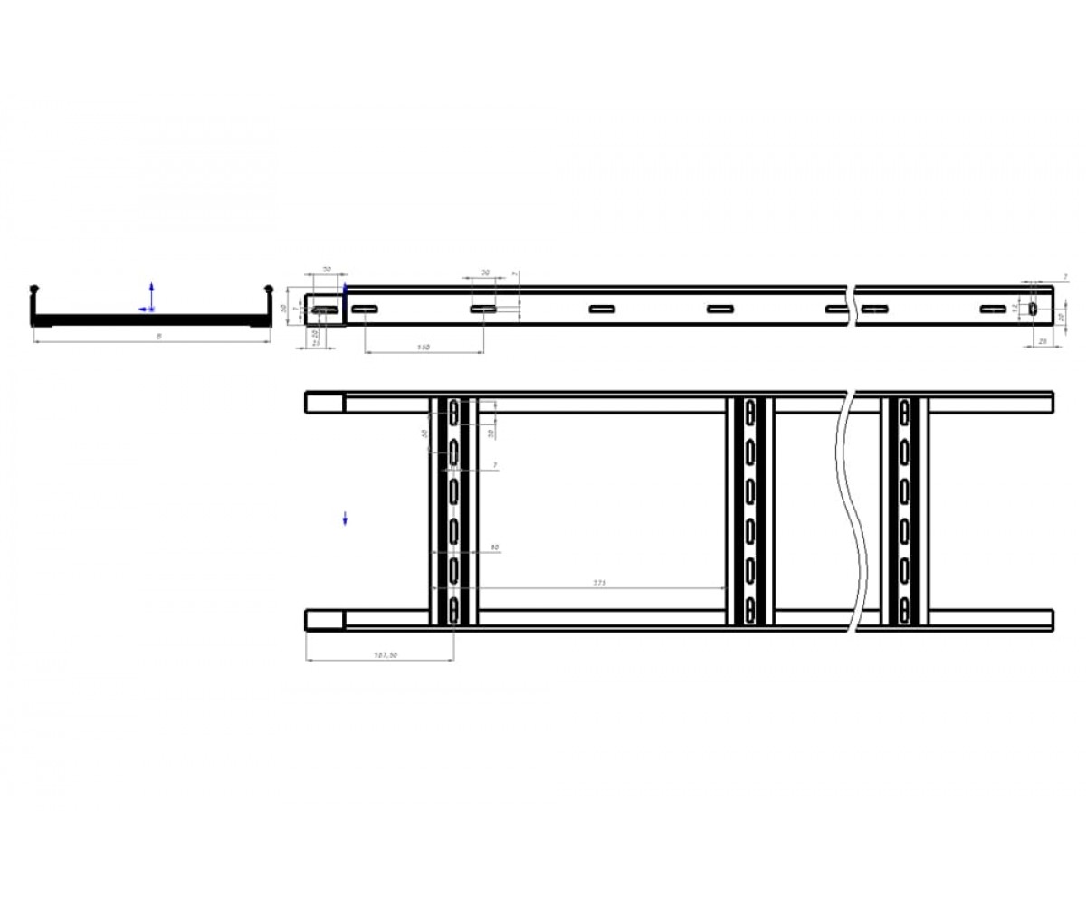 Лестничный лоток замковый с боковой перфорацией нержавеющая сталь НЛЗн-600х50-1,2-6000  AISI 304