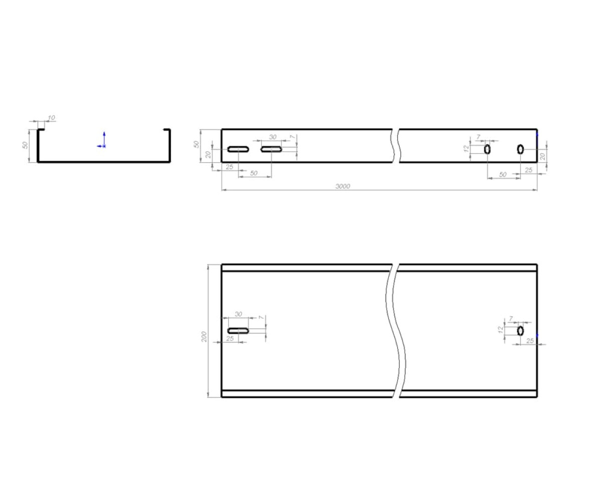 Лоток неперфорированный монтажный холоднокатаный ЛМхк-300х50-2,0-3000