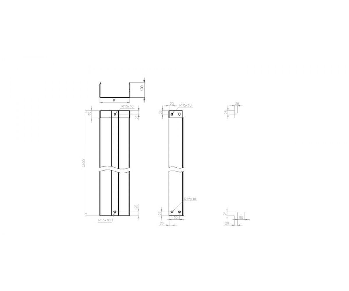 Лоток неперфорированный замковый горячеоцинкованный ЛМЗгц-150х100-1,0-3000