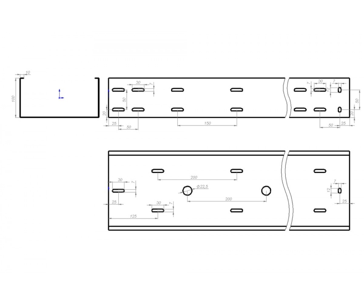 Лоток перфорированный монтажный горячеоцинкованный ЛПМгц-100х100-1,5-3000
