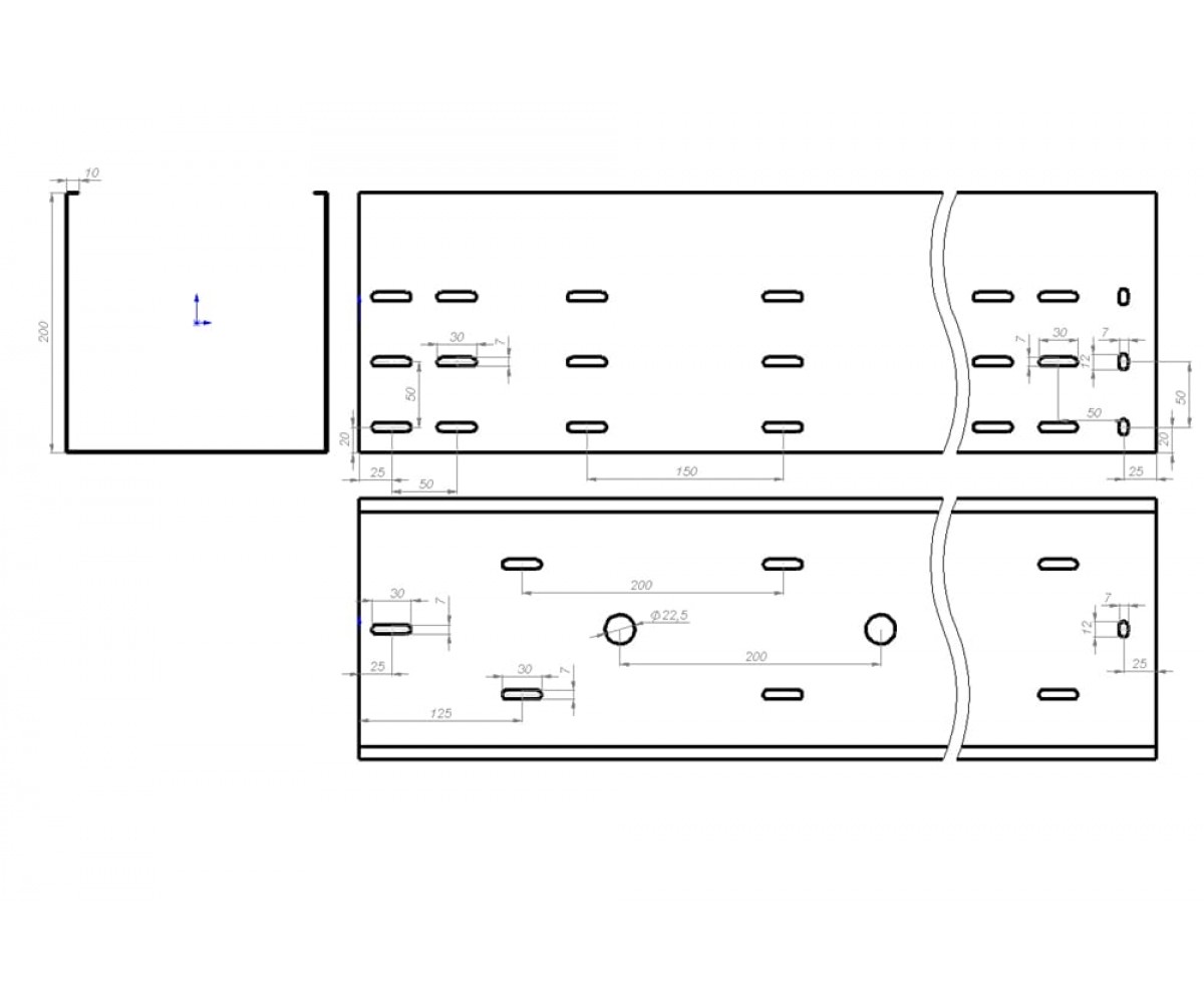 Лоток перфорированный монтажный горячеоцинкованный ЛПМгц-300х200-1,5-3000
