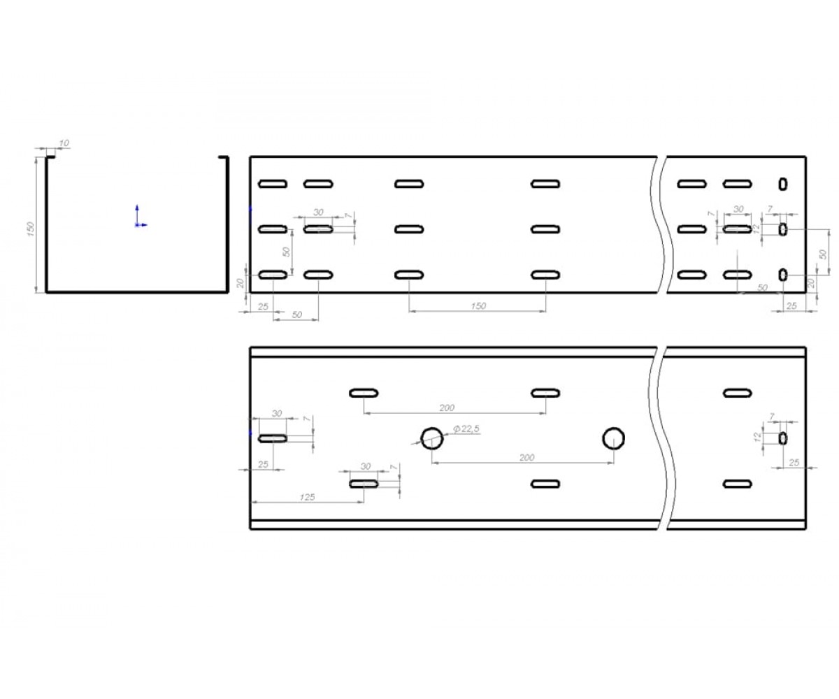 Лоток перфорированный монтажный холоднокатаный ЛПМхк-150х150-2,0-3000