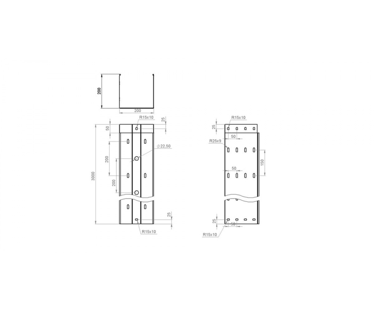Лоток перфорированный замковый горячеоцинкованный ЛПМЗгц-400х200-1,2-3000