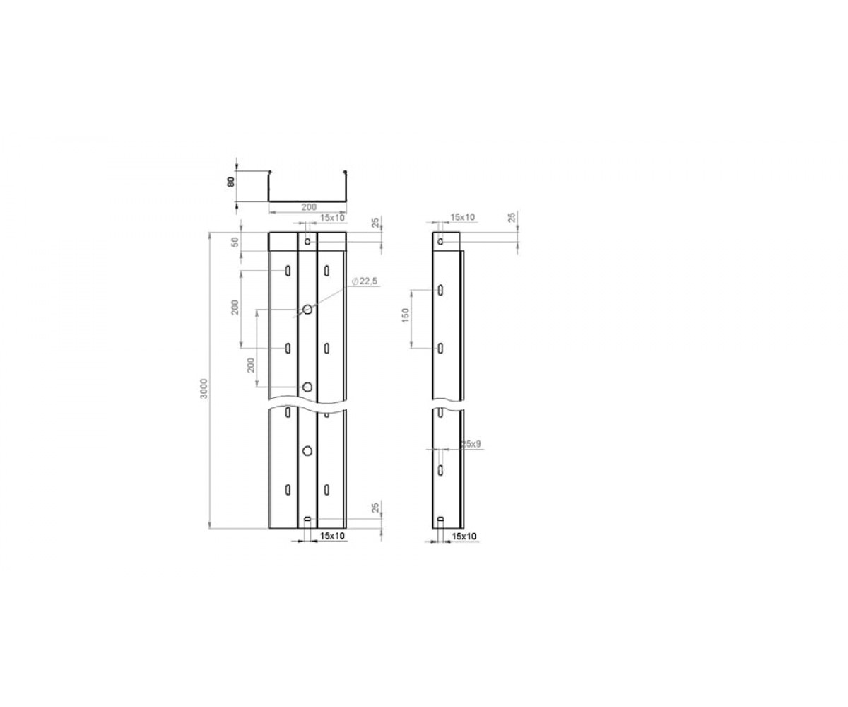 Лоток перфорированный замковый горячеоцинкованный ЛПМЗгц-400х80-1,2-3000