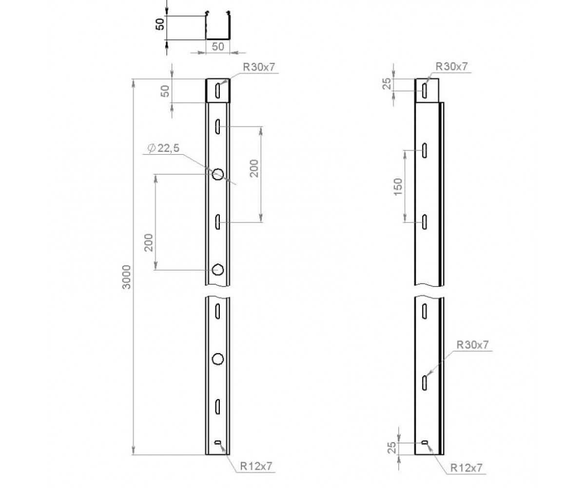 Лоток перфорированный замковый горячеоцинкованный ЛПМЗгц-50х50-1,0-3000