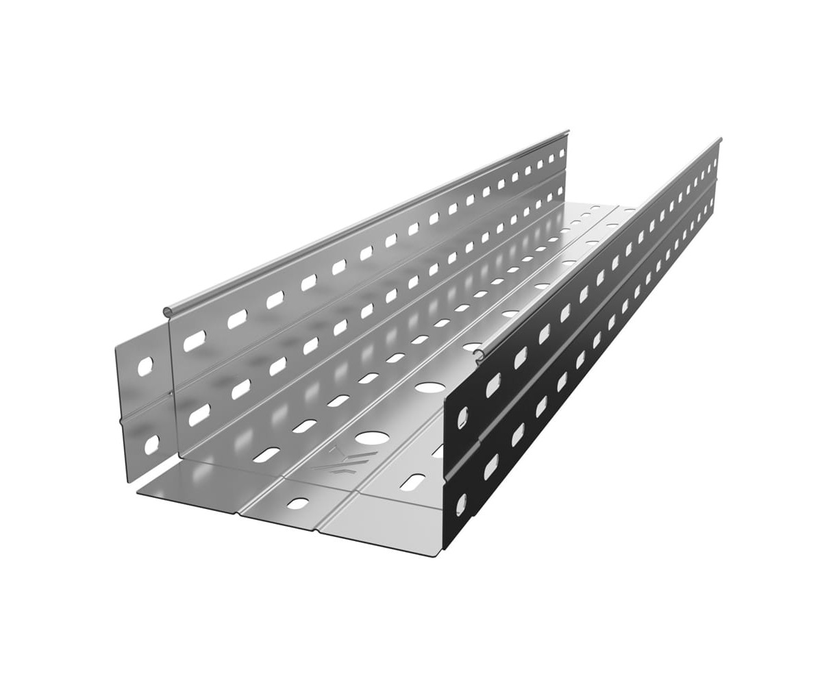 Лоток перфорированный замковый горячеоцинкованный ЛПМЗгц-400х100-1,0-2000