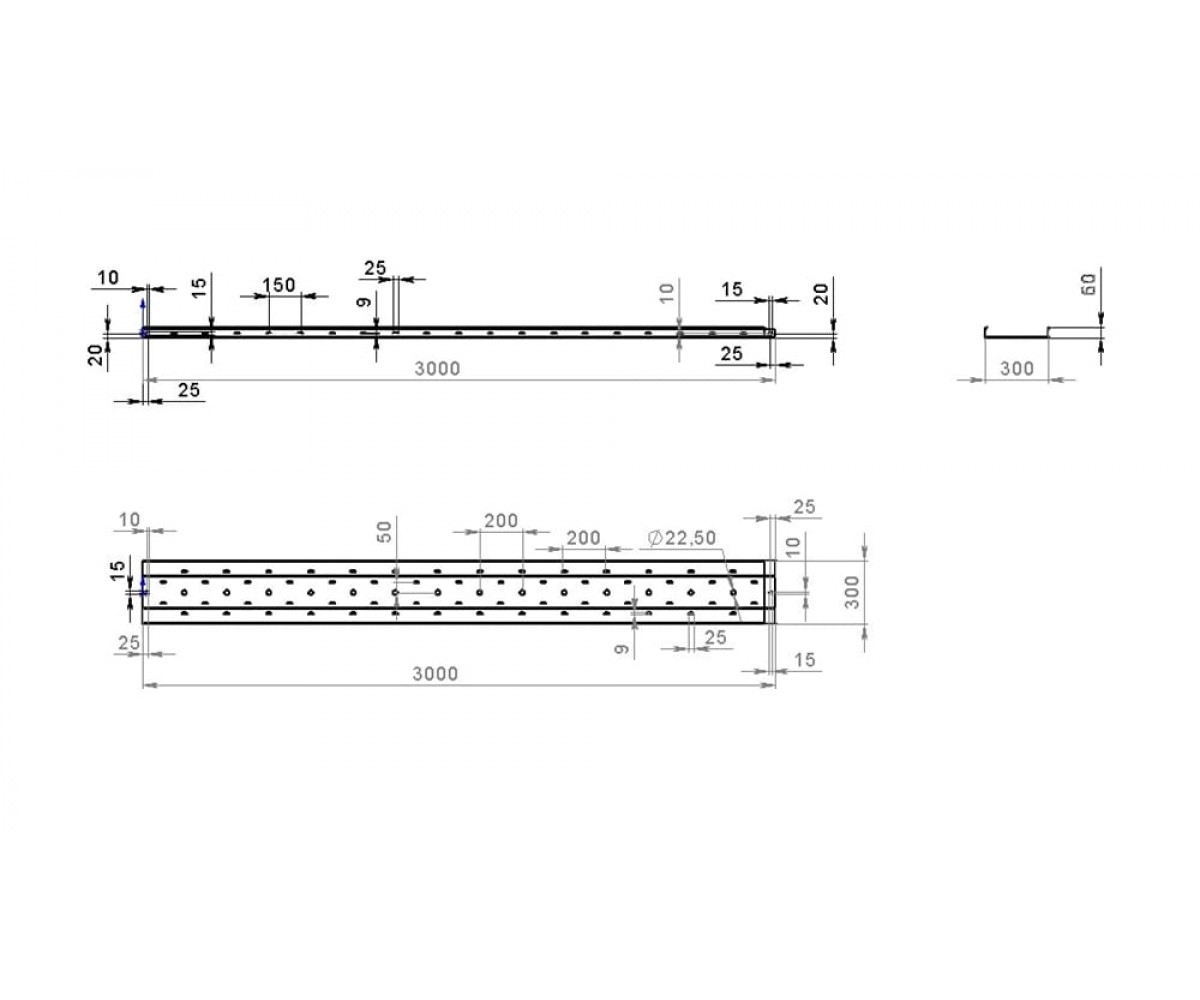 Лоток перфорированный замковый горячеоцинкованный ЛПМЗгц-300х60-1,0-2000