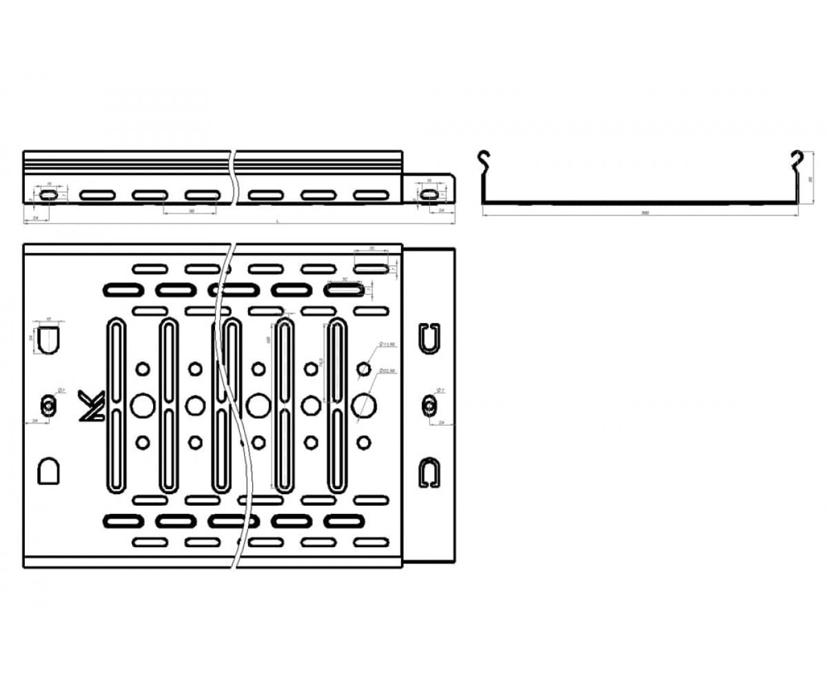 Лоток перфорированный металлический замковый ПРЕМИУМ ЛИДЕР горячеоцинкованный ЛПМЗ(П)гц-300х50-1,0-6000