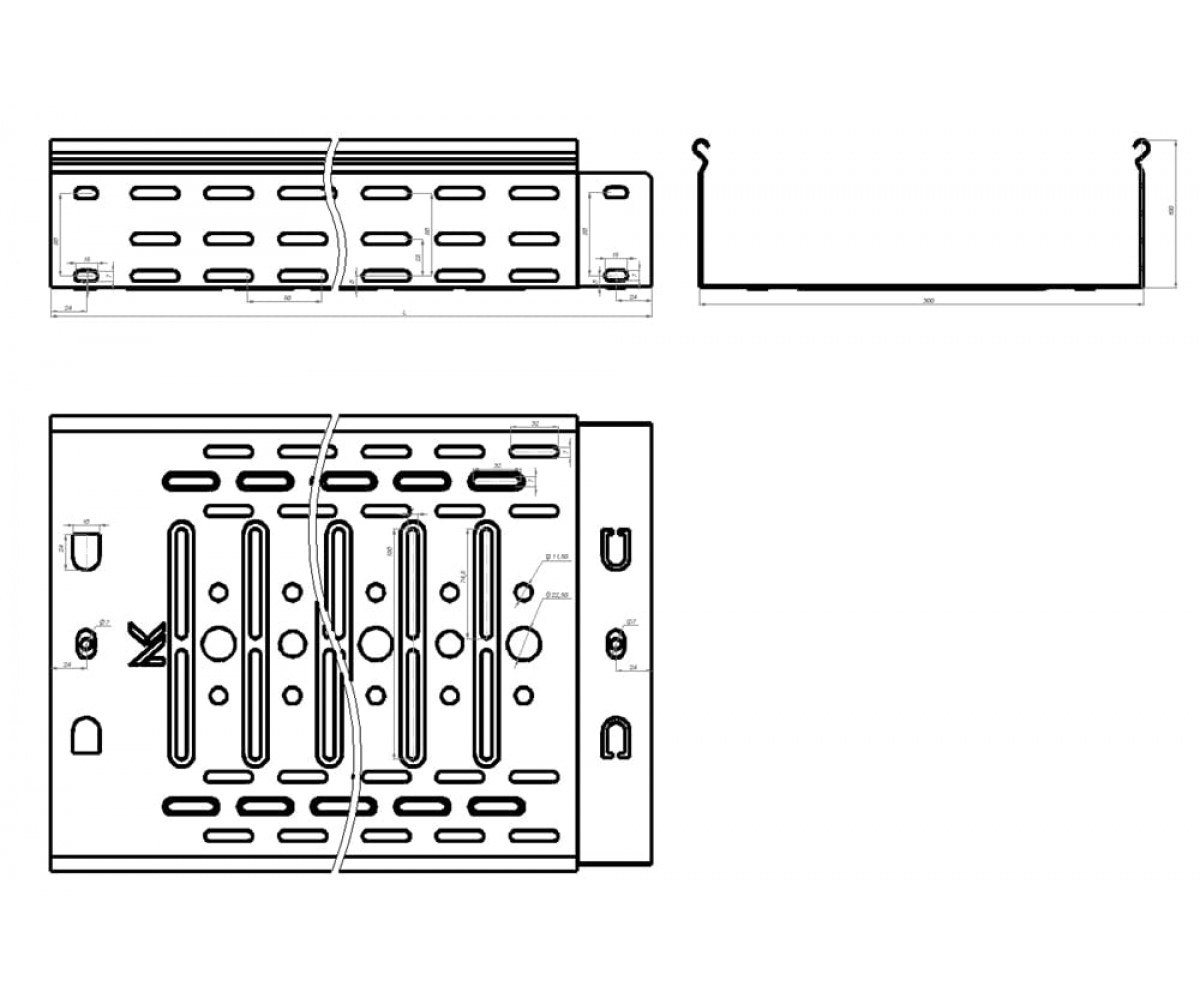 Лоток перфорированный металлический замковый ПРЕМИУМ ЛИДЕР горячеоцинкованный ЛПМЗ(П)гц-300х100-1,0-2000