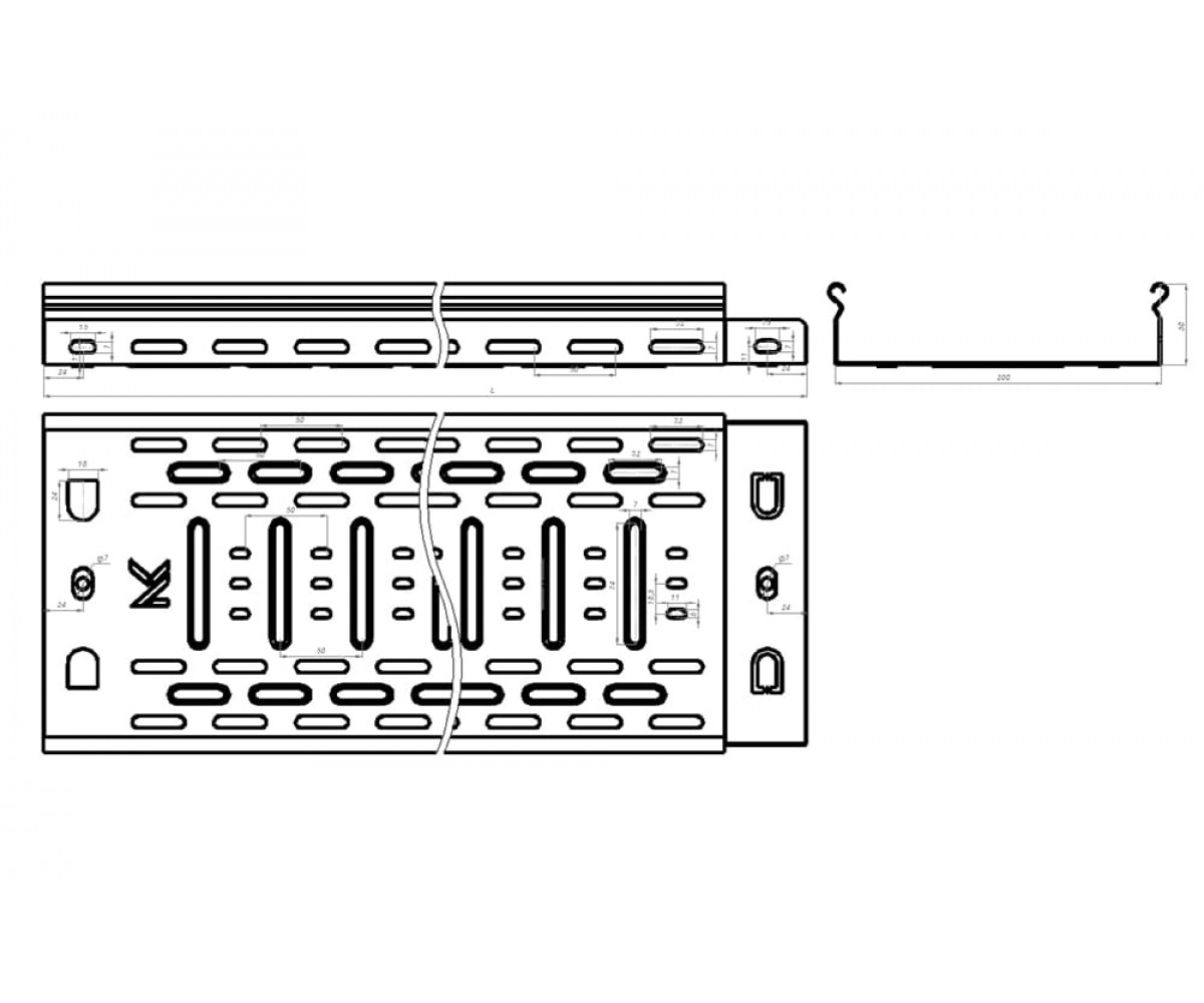 Лоток перфорированный металлический замковый ПРЕМИУМ ЛИДЕР горячеоцинкованный ЛПМЗ(П)гц-200х50-1,2-6000