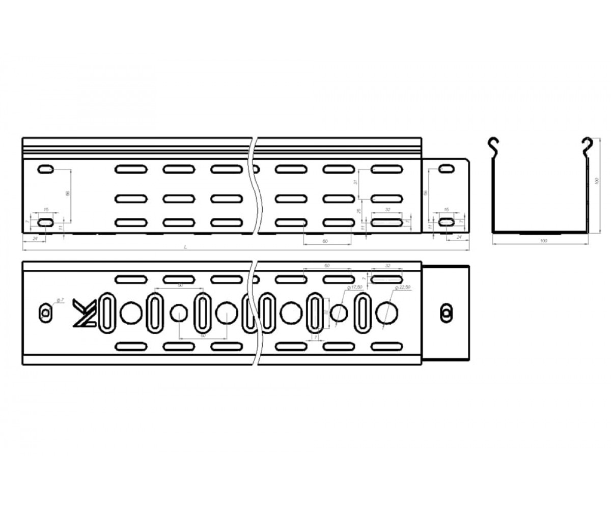 Лоток перфорированный металлический замковый ПРЕМИУМ ЛИДЕР горячеоцинкованный ЛПМЗ(П)гц-100х100-1,0-2000