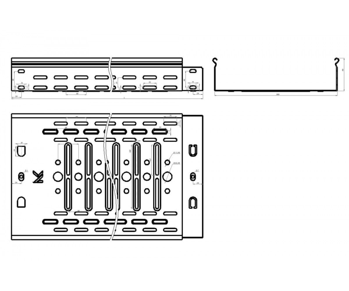 Лоток перфорированный металлический замковый ПРЕМИУМ ЛИДЕР холоднокатаный ЛПМЗ(П)хк-300х80-1,0-3000