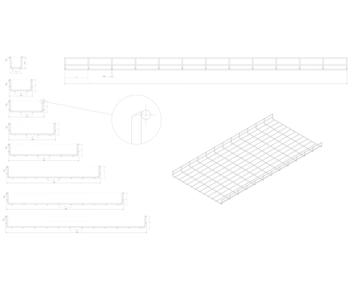 Проволочный лоток оцинкованный ПЛЛ-200х50-3000