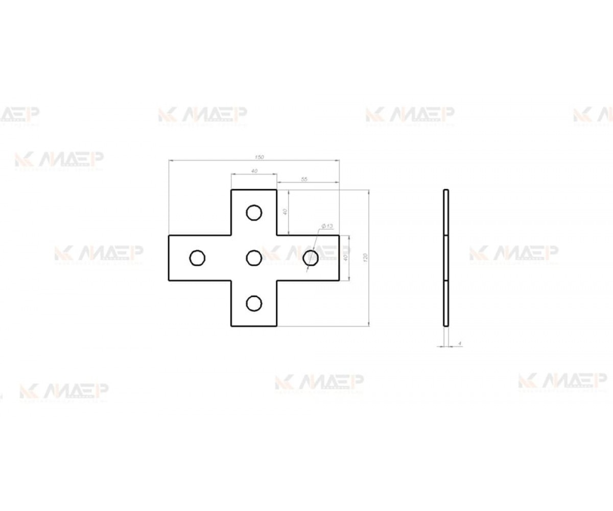 Пластина монтажная Х-образная 5 отверстий (4мм), электрохимическое цинкование, ПМэц MSF508у