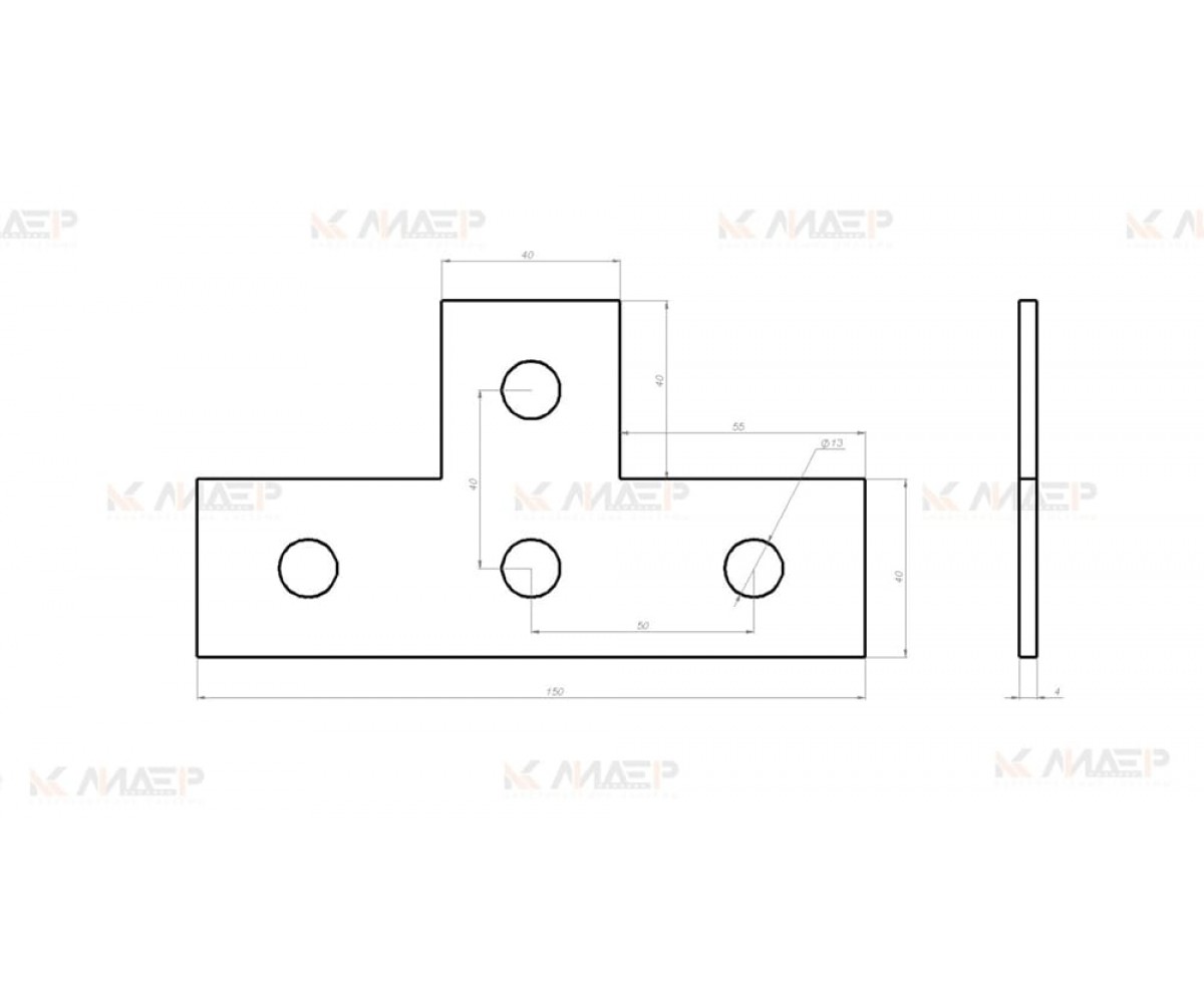 Пластина монтажная T-обр (4мм)  4 отверстия, электрохимическое цинкование, ПМэц MSF507у