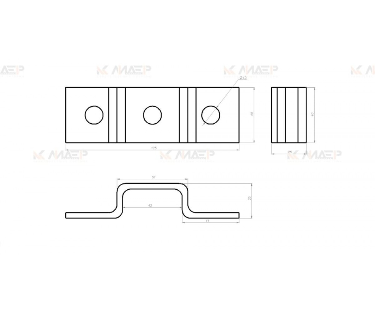 Пластина монтажная (4мм) для профиля 41х21, электрохимическое цинкование, ПМэц MSU800у