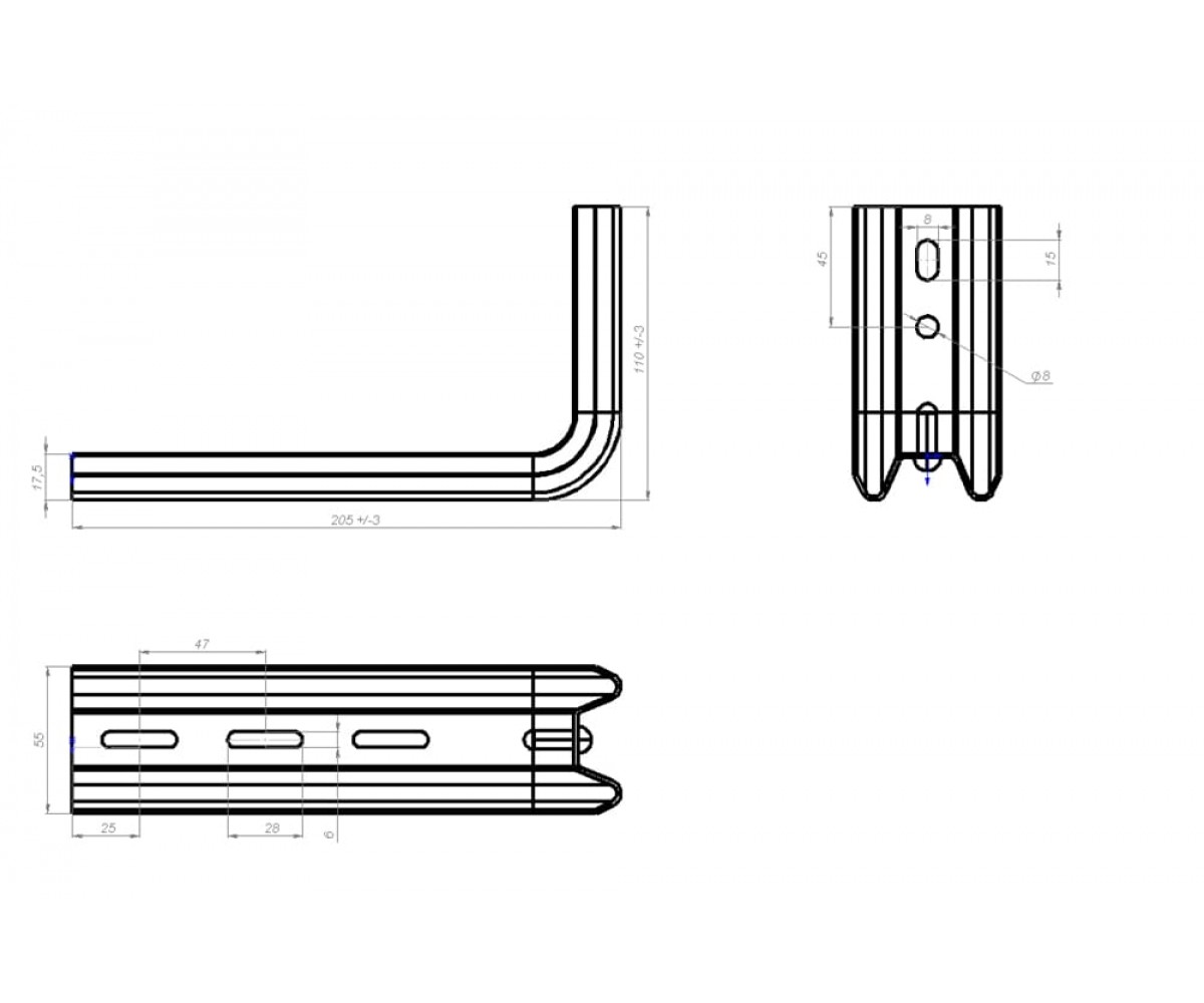 Подвес настенный Омега профиль-L нержавеющая сталь 195мм S=1,5мм ОП-Lн(мн)-150 AISI 304