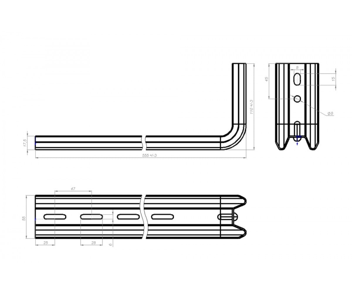 Подвес настенный Омега профиль-L нержавеющая сталь 540мм S=1,5мм ОП-Lн(мн)-500 AISI 304