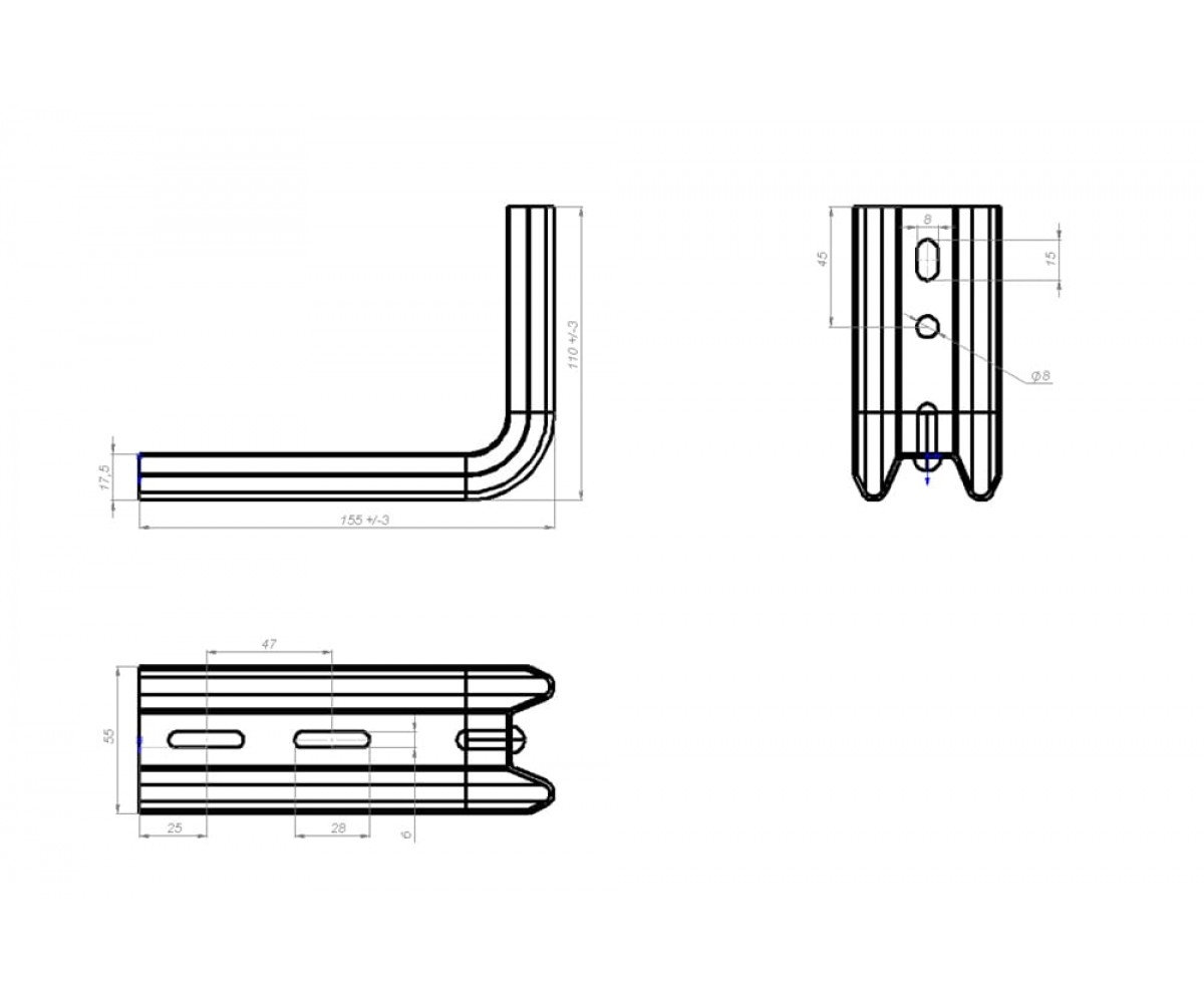 Подвес настенный Омега профиль-L нержавеющая сталь 145мм S=2,0мм ОП-Lн(сн)-100 AISI 304
