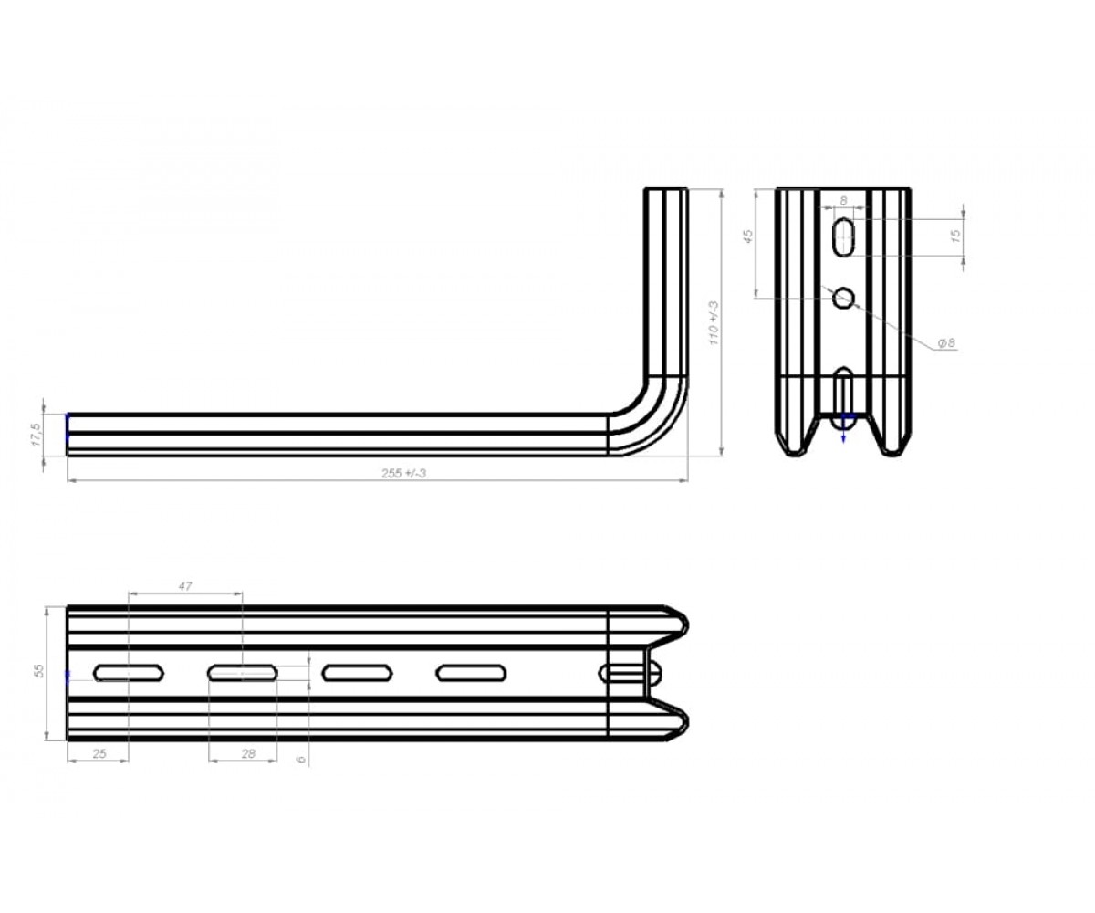 Подвес настенный Омега профиль-L нержавеющая сталь 240мм S=2,0мм ОП-Lн(сн)-200 AISI 304