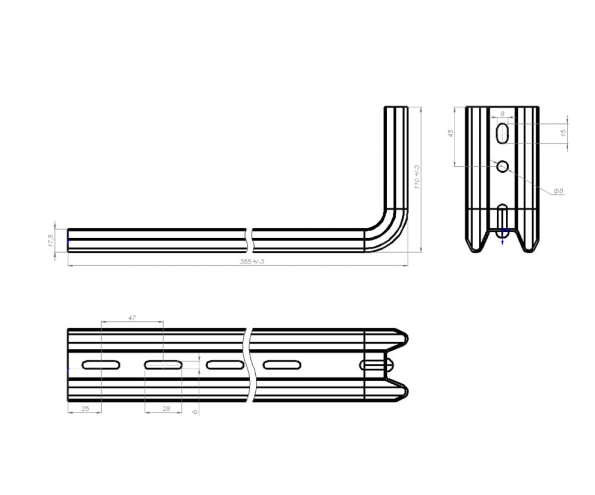 Подвес настенный Омега профиль-L нержавеющая сталь 340мм S=2,0мм ОП-Lн(сн)-300 AISI 304