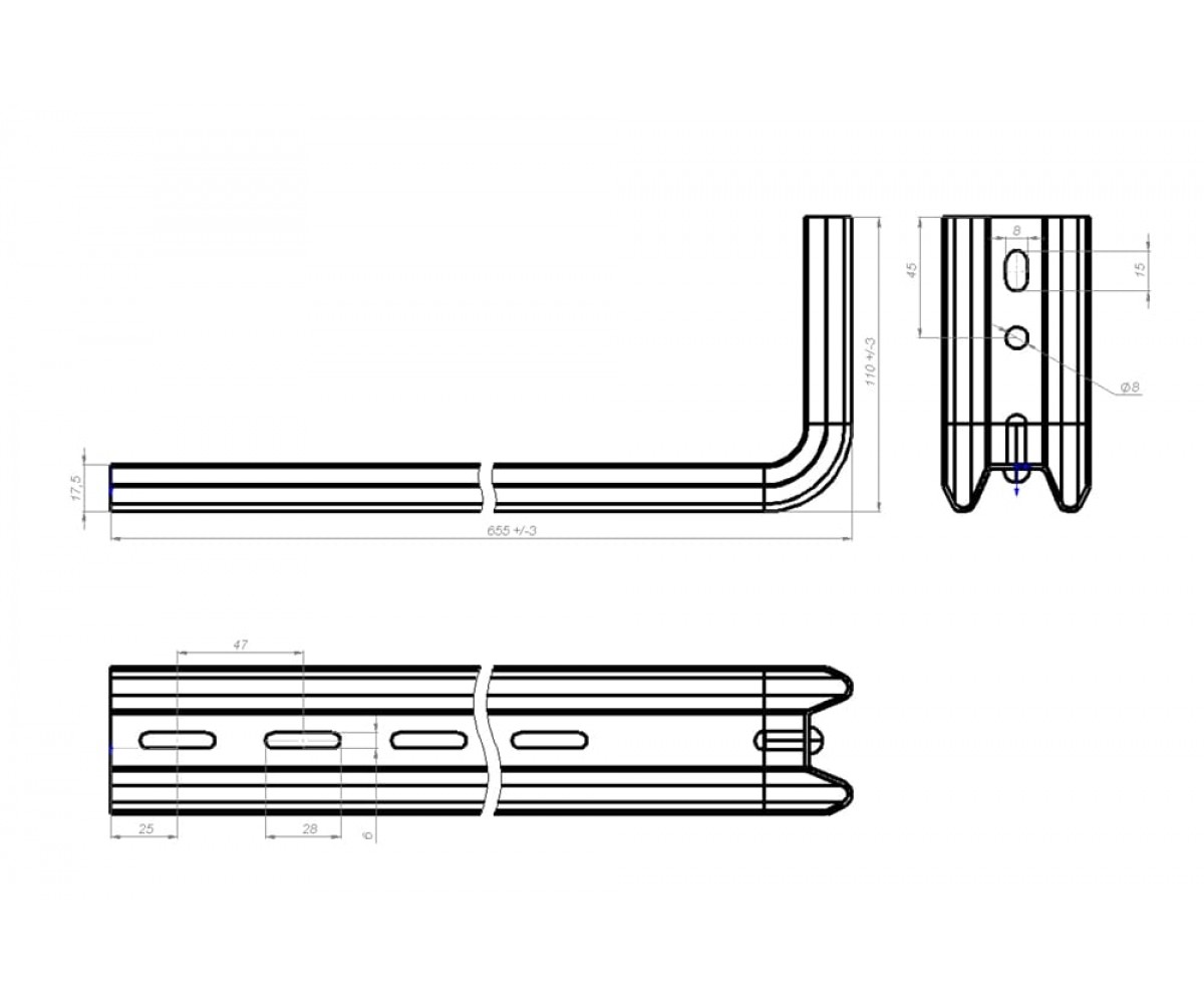 Подвес настенный Омега профиль-L окрашенный 740мм S=2,0мм ОП-Lral(сн)-700