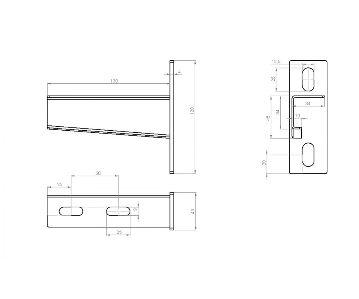 Настенный кронштейн усиленный малой нагрузки 130мм S=1,5мм основание (120х40х4,0) холоднокатаный НКУхк(мн)-100