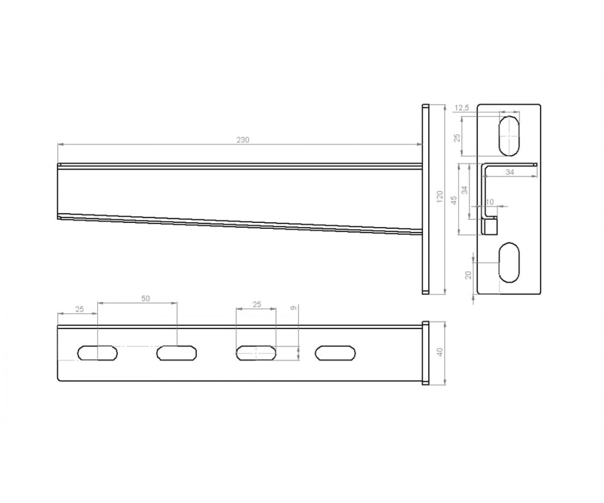 Настенный кронштейн усиленный сверхвысокой нагрузки 230мм S=3,0мм основание (120х40х6,0) горячеоцинкованный НКУгц(свн)-200