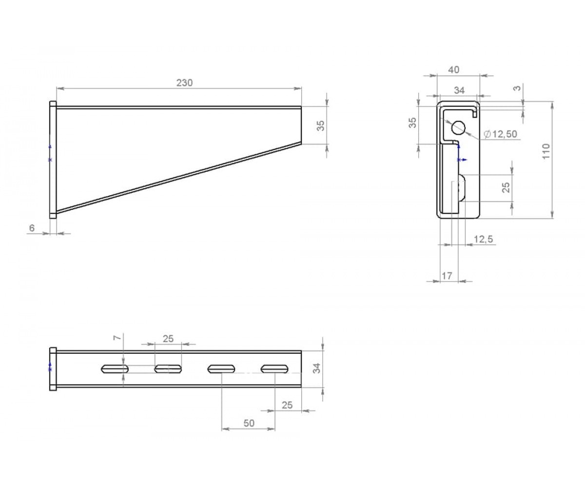 Кронштейн настенный сверх высоких нагрузок (опора 120х44-6,0) КНэц(свн) 300 (3,0) электрохимическое цинкование