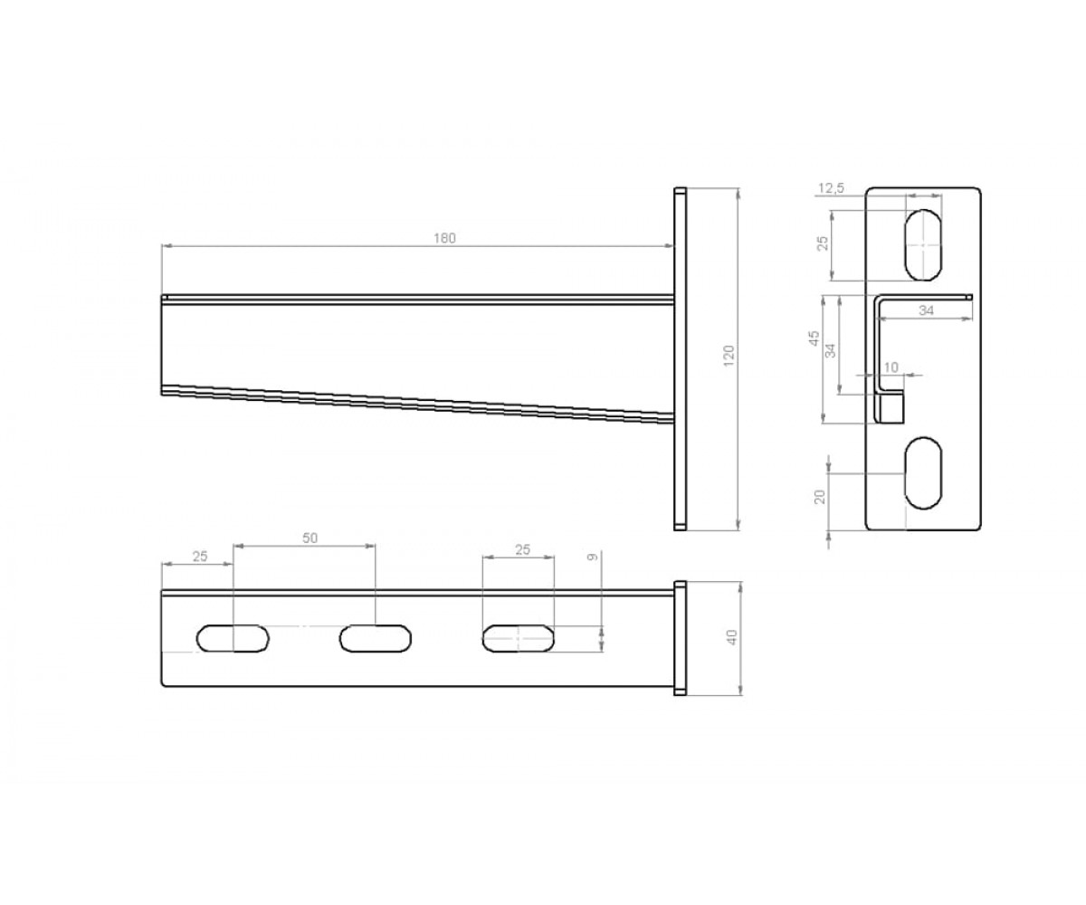 Настенный кронштейн усиленный малой нагрузки 180мм S=1,5мм основание (120х40х4,0) холоднокатаный НКУхк(мн)-150
