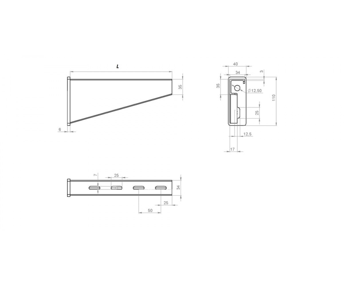 Настенный кронштейн усиленный высокой нагрузки 830мм S=2,5мм основание (150х40х6,0) холоднокатаный НКУхк(вн)-800