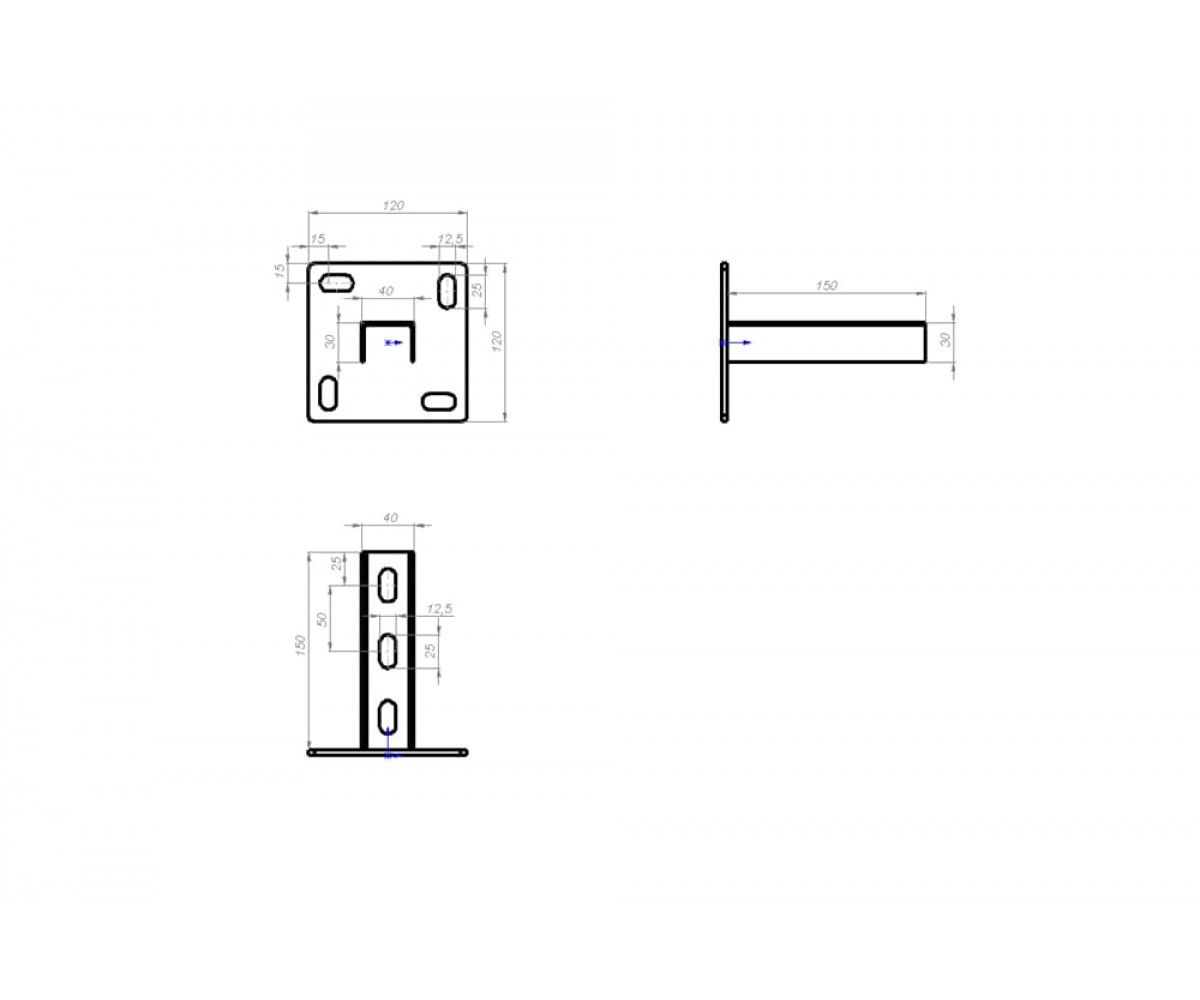 Опора вертикальная 150мм (43х31х2,5) основание (120х120х4,0) ОВ8(вн) 150 оцинкованная