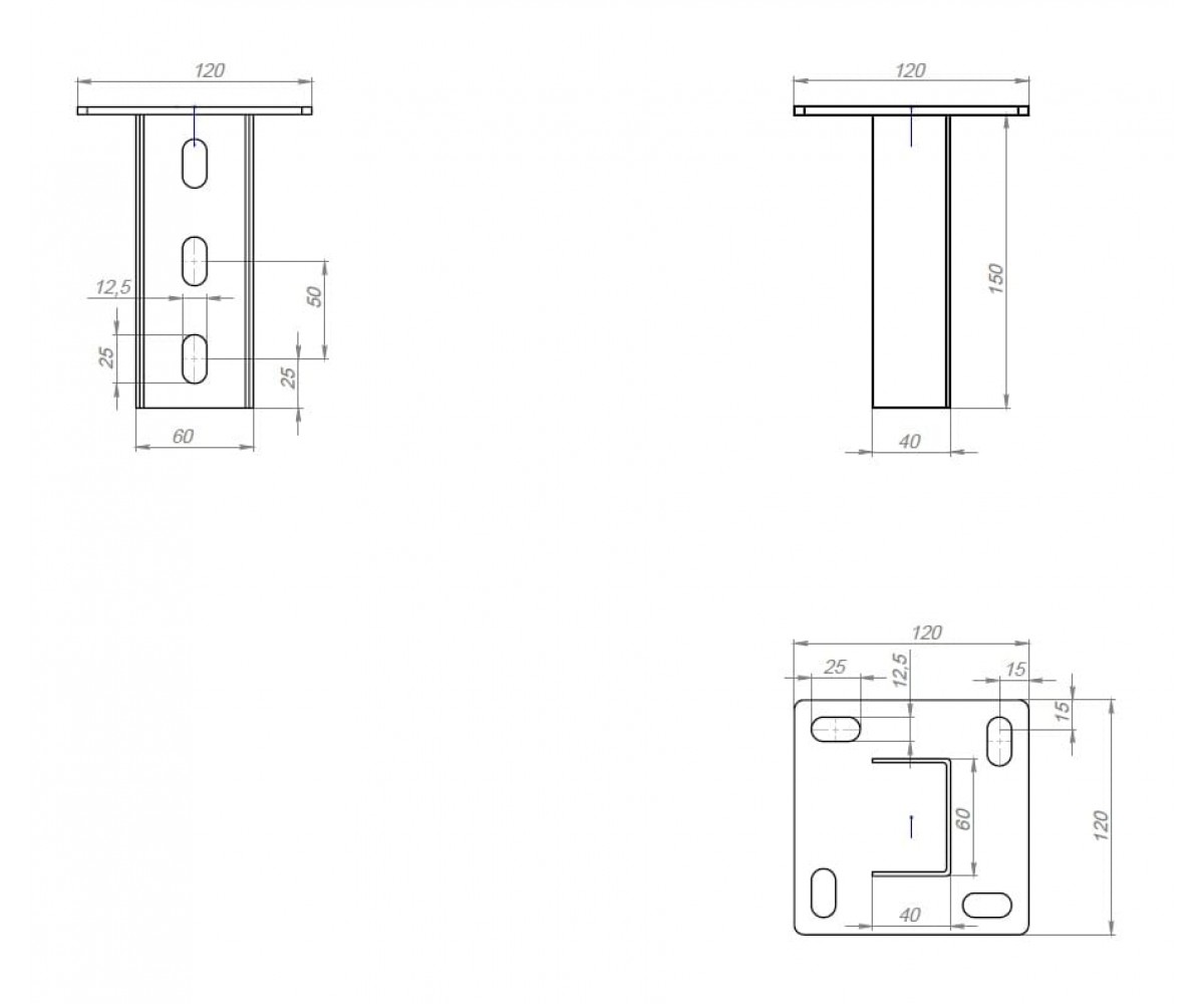 Опора вертикальная 150мм (60х40х2,0) основание (120х120х4,0) ОВ6хк(сн) 150 холоднокатаные
