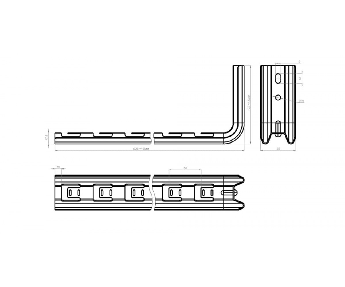 Подвес настенный Омега профиль-L быстрой фиксации нержавеющая сталь 1040мм S=1,5мм ОП-LБн(мн)-1000 AISI 304