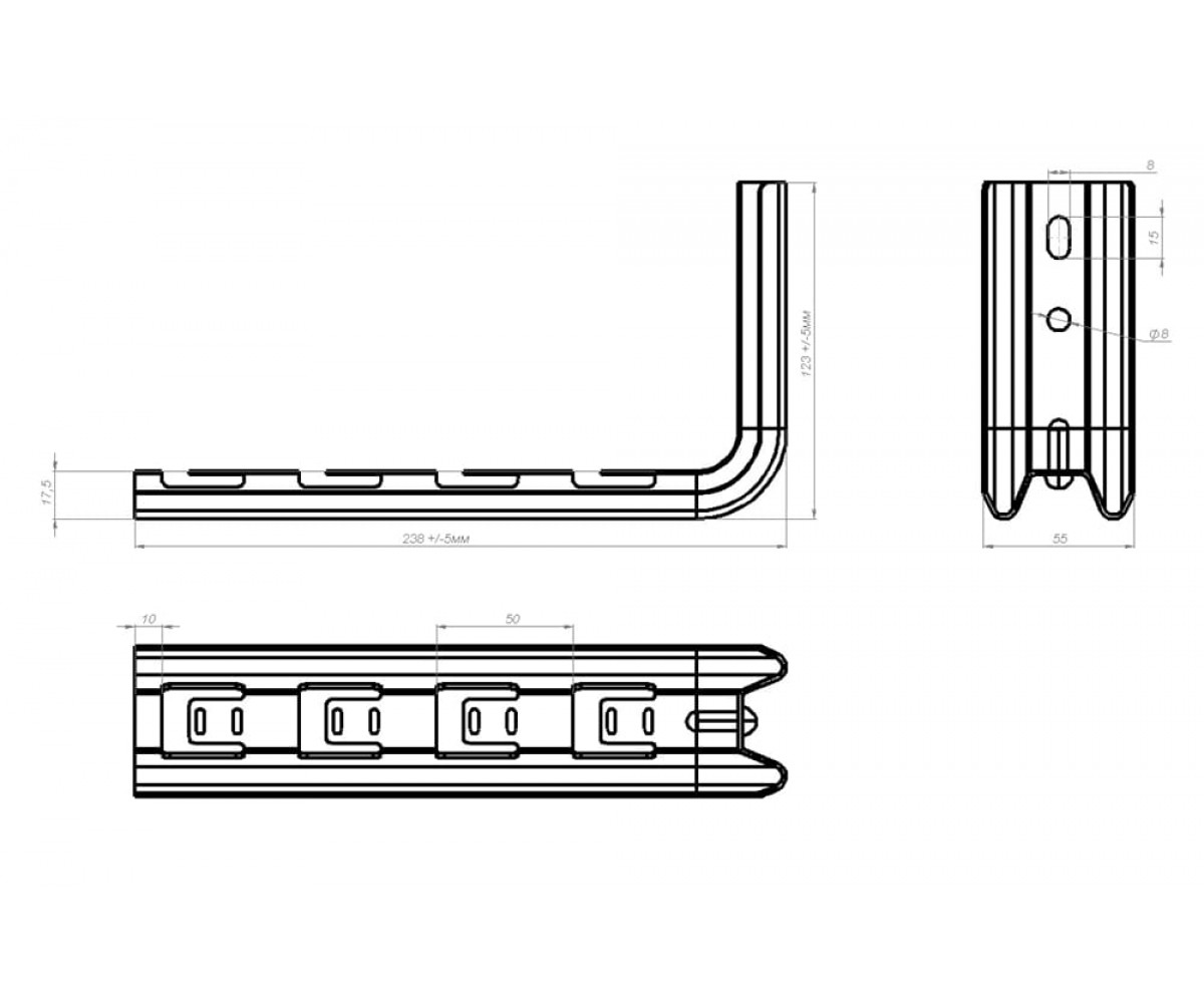 Подвес настенный Омега профиль-L быстрой фиксации холоднокатаный 240мм S=1,5мм ОП-LБхк(мн)-200