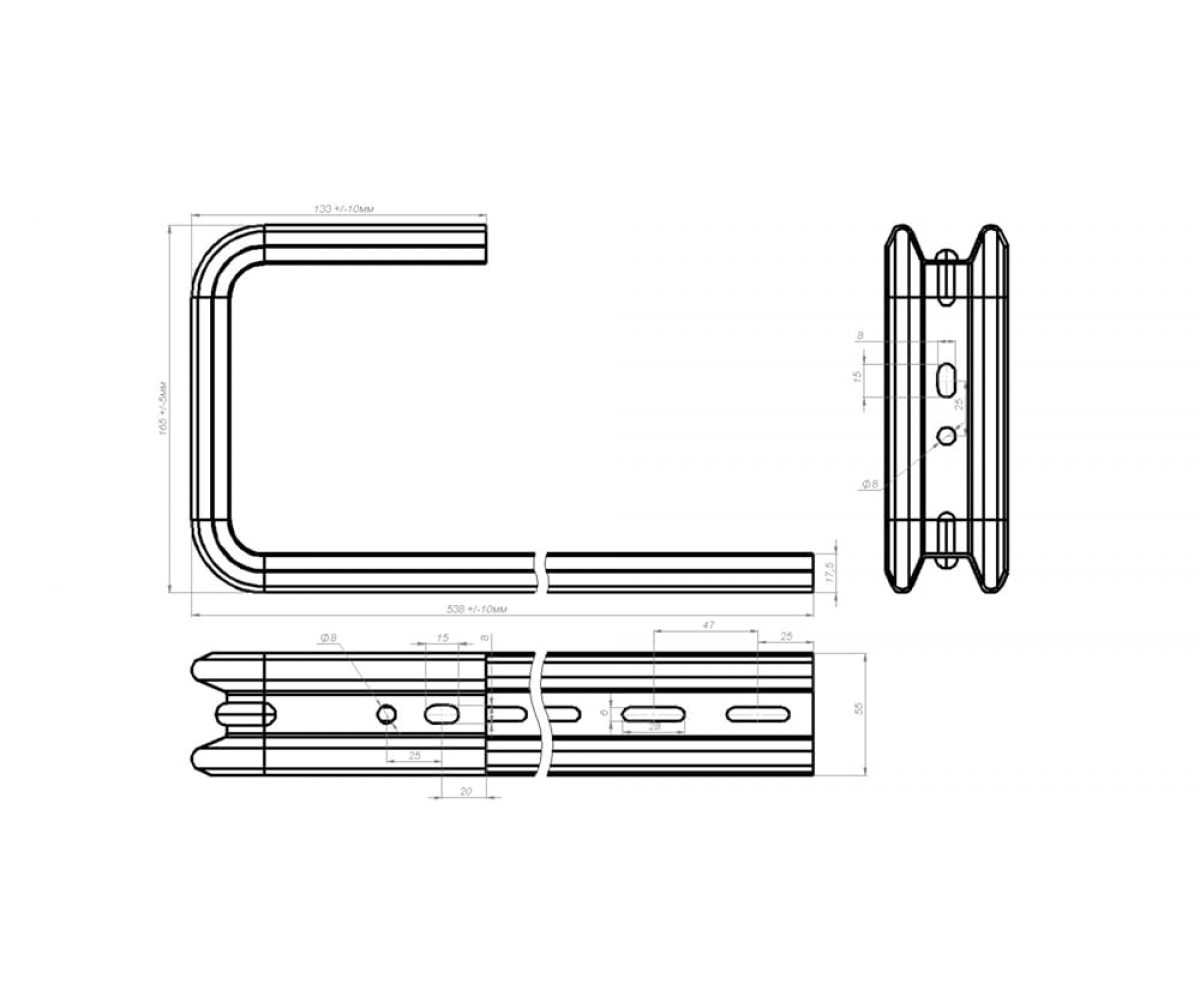 Потолочный С-подвес Омега профиль нержавеющая сталь 540мм S=2,0мм ОП-Сн(сн)-500 AISI 304