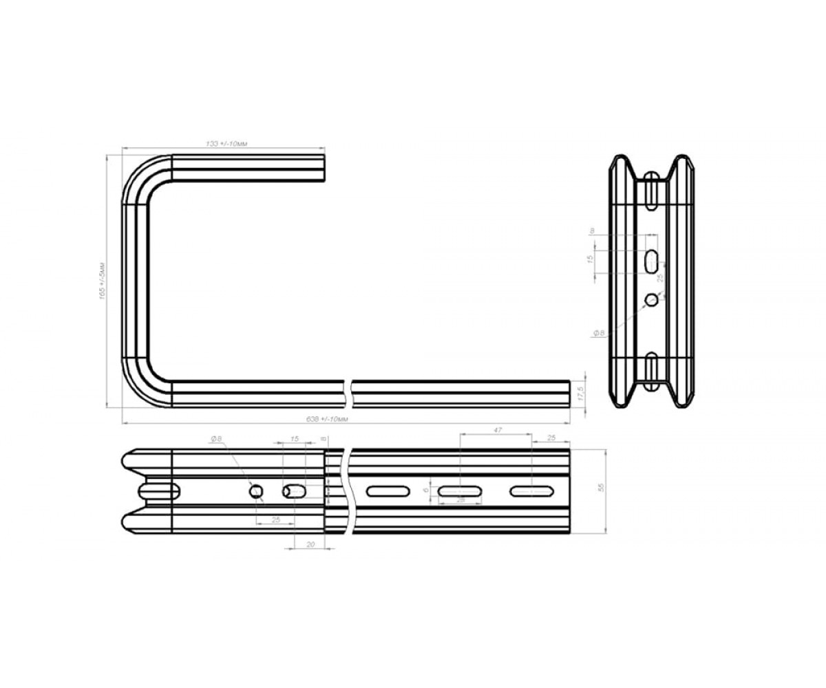 Потолочный С-подвес Омега профиль нержавеющая сталь 640мм S=2,0мм ОП-Сн(сн)-600 AISI 304