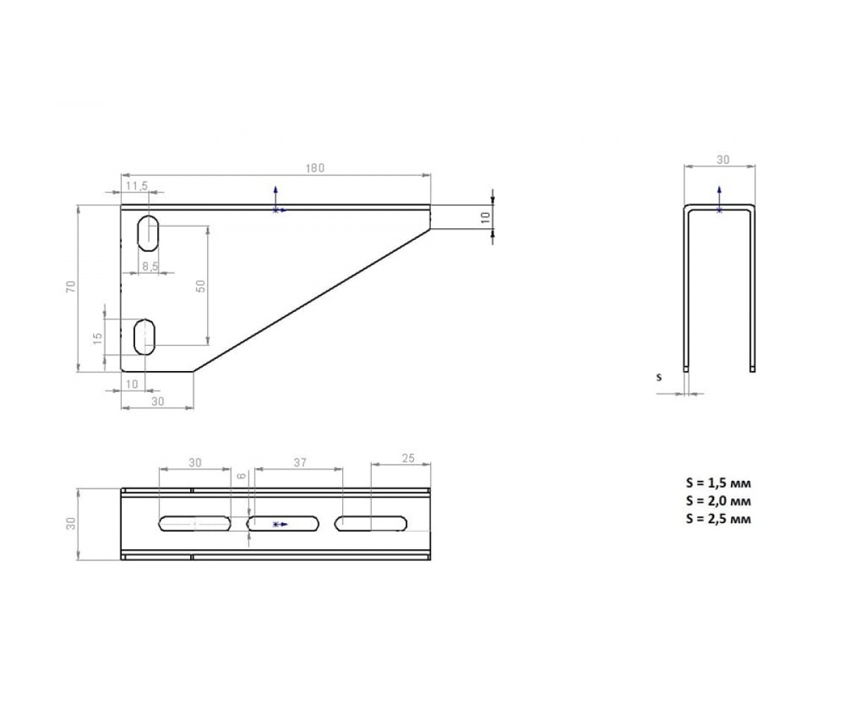Консоль подвеса лотка горячеоцинкованная 180мм S=2,5мм КПЛгц(вн)-150