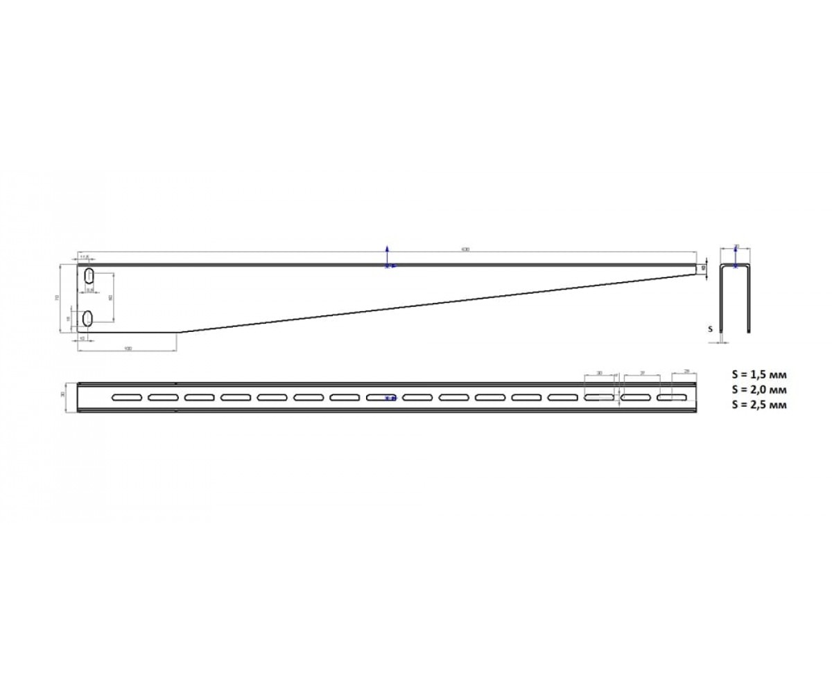 Консоль подвеса лотка горячеоцинкованная 630мм S=2,0мм КПЛгц(сн)-600