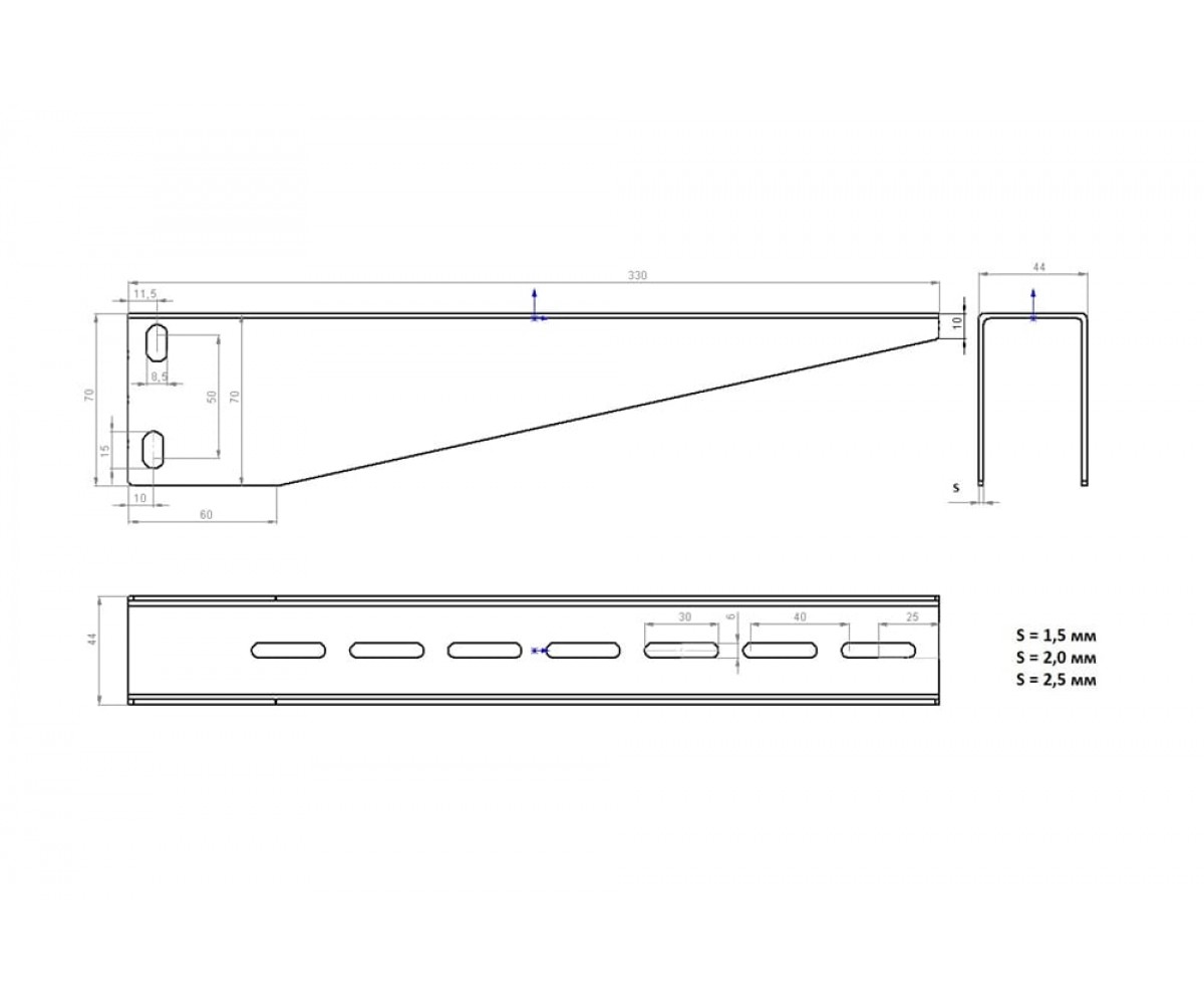 Консоль подвеса лотка горячеоцинкованная 330мм S=2,0 мм для профиля ПСМ КПЛ5гц(сн)-300