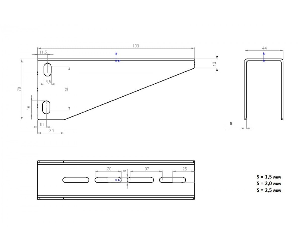 Консоль подвеса лотка горячеоцинкованная 180мм S=2,0 мм для профиля ПСМ КПЛ5гц(сн)-150