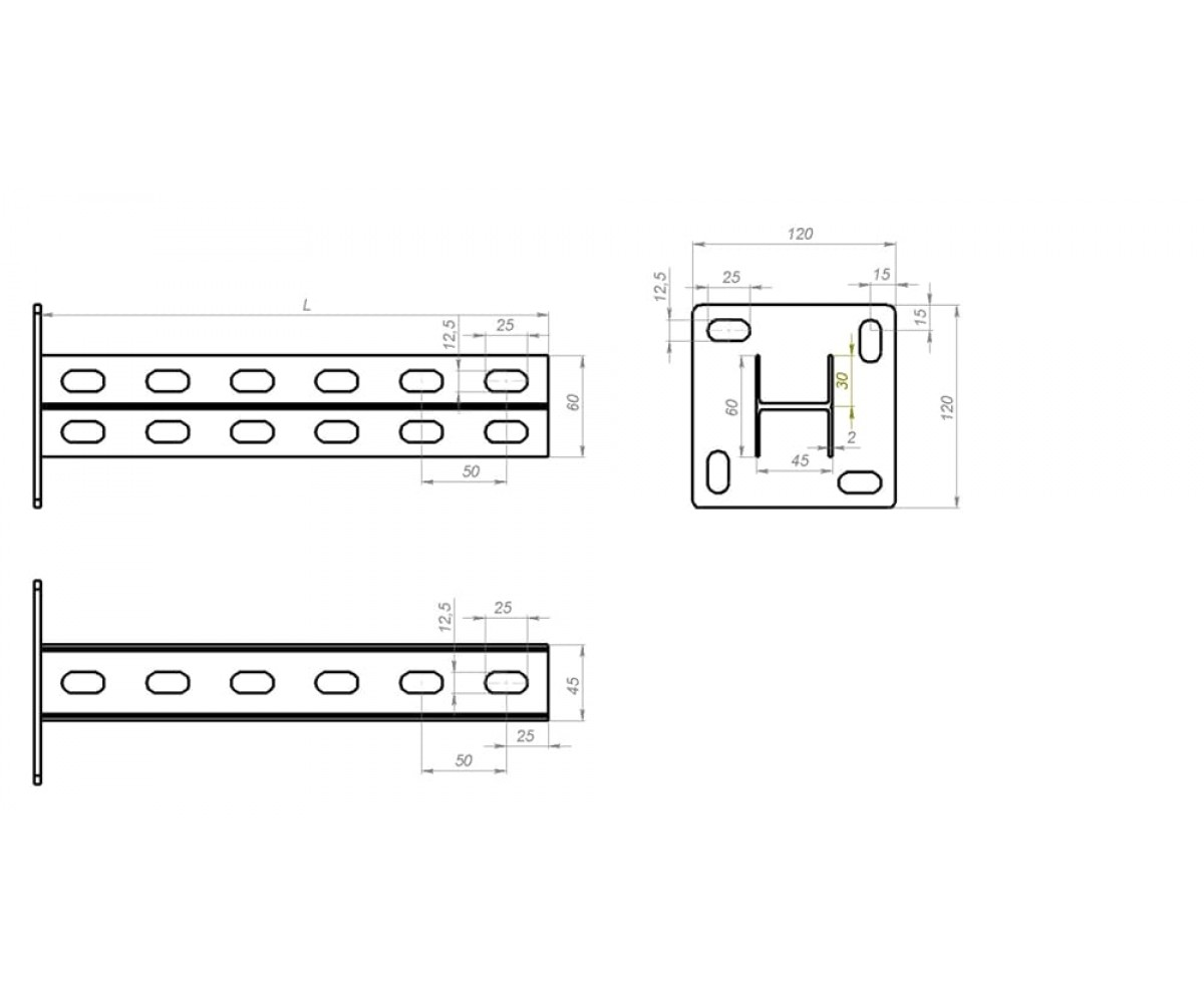Консоль вертикальная сдвоенная (45х30х2,0) основание (120х120х4) 2200мм КВ9(сн)-2200 оцинкованная
