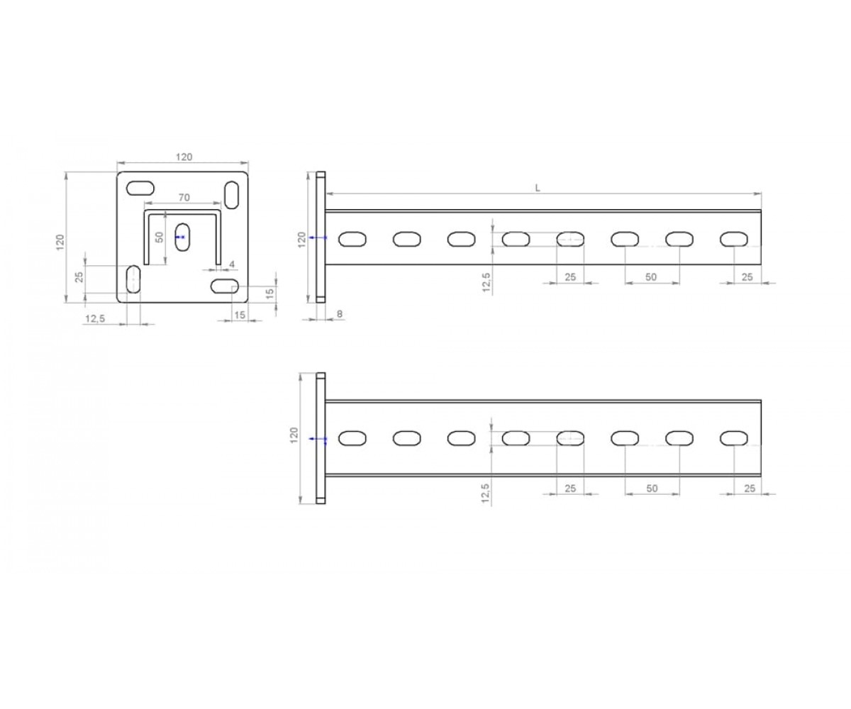 Стойка потолочная сварная (70х50х4,0) увеличенное основание (120х120х8,0) 2900 мм СПСУ7хк(свн)-2900 холоднокатаная