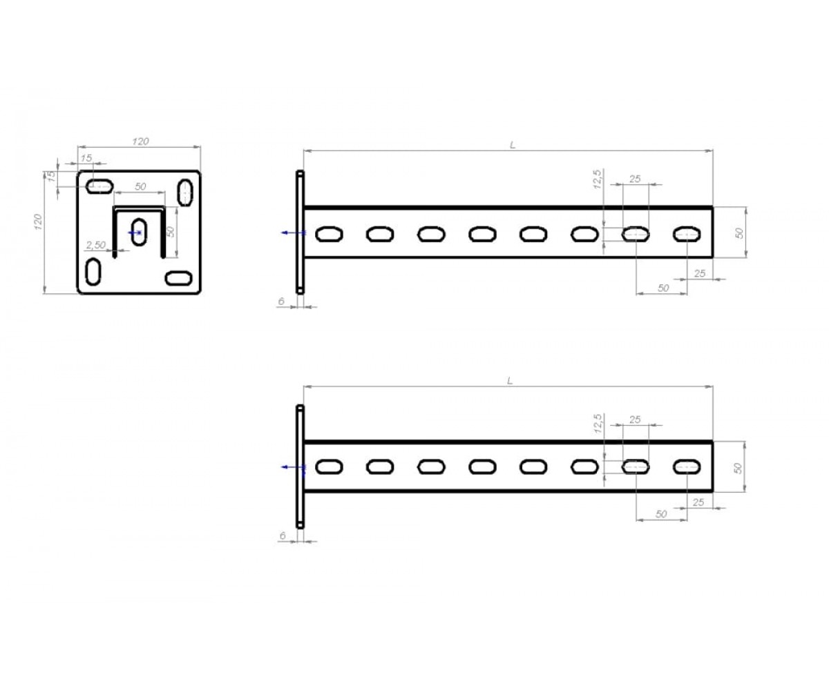 Стойка потолочная сварная (50х50х2,5) увеличенное основание (120х120х6,0) 1100 мм СПСУ5гц(вн)-1100 горячеоцинкованная