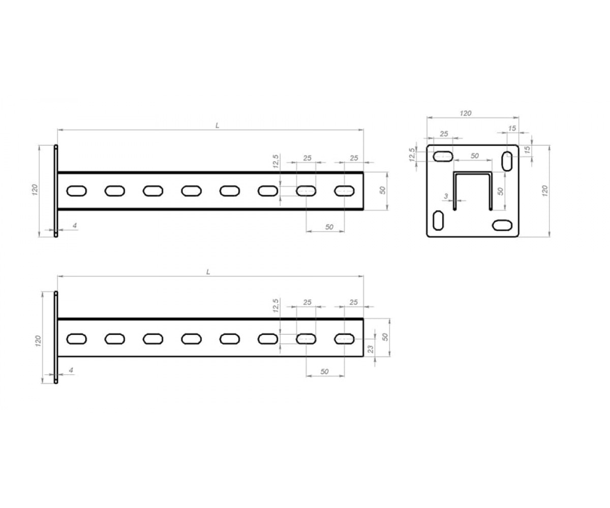 Консоль вертикальная усиленная (50х50х3,0) основание (120х120х6,0) 1400мм КВУхк(свн)-1400 холоднокатаная