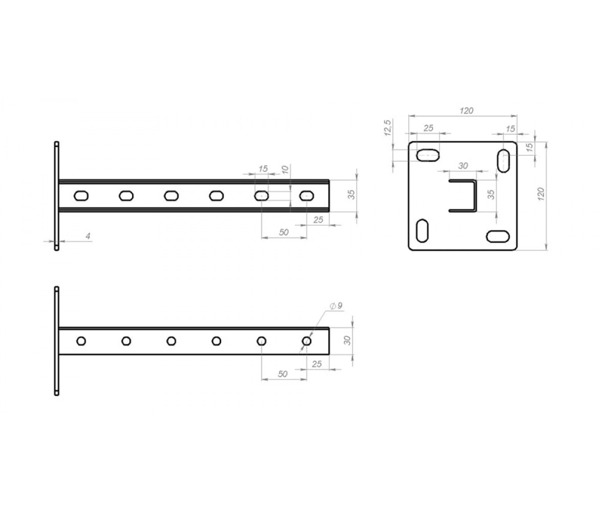 Стойка потолочная сварная (35х30х1,5) увеличенное основание (120х120х4,0) 2250мм СПСУгц(мн)-2250 горячеоцинкованная