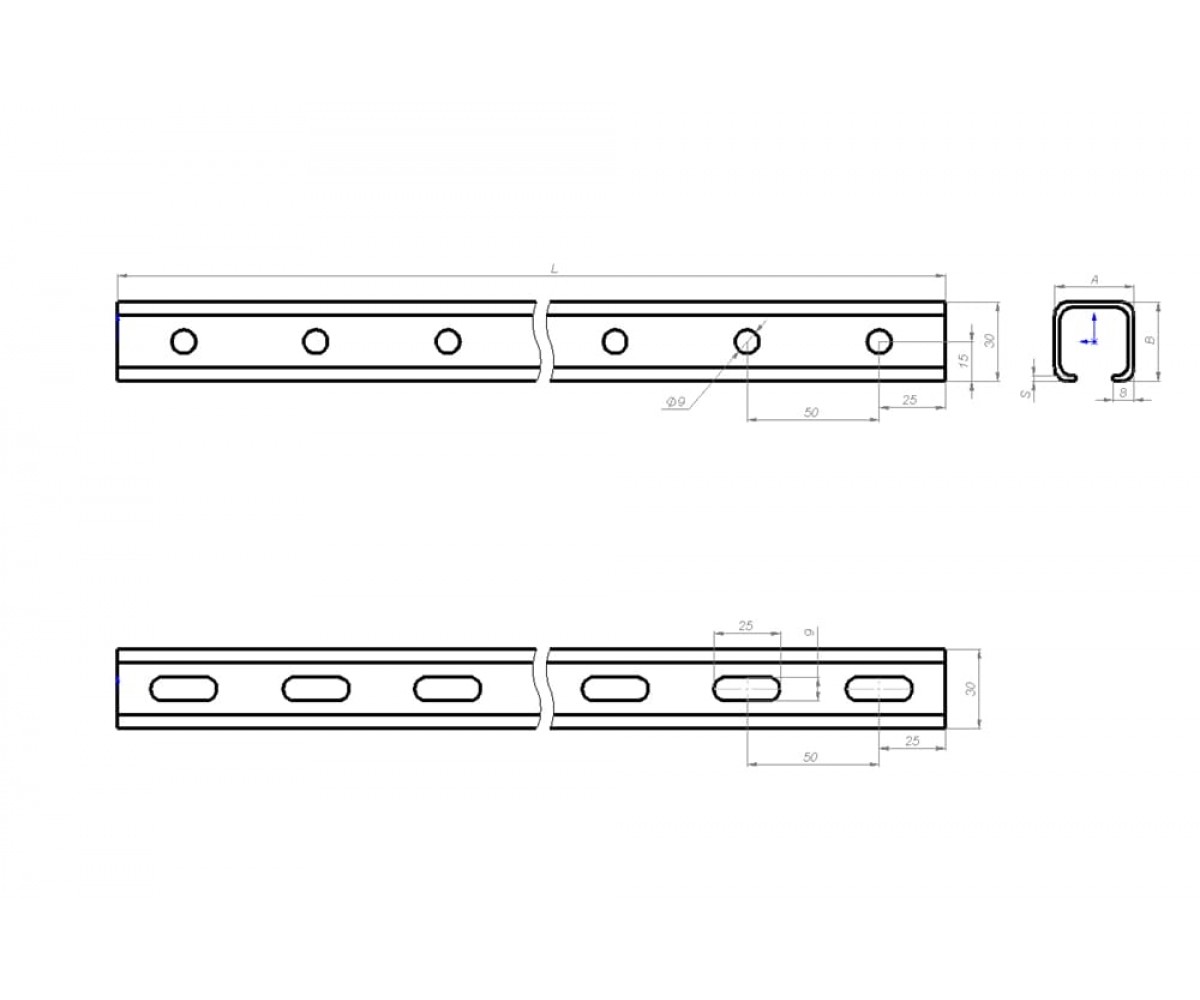 Профиль перфорированный С-образный окрашенный (траверса) ПЛ-С3ral-50х50-2,5-2000