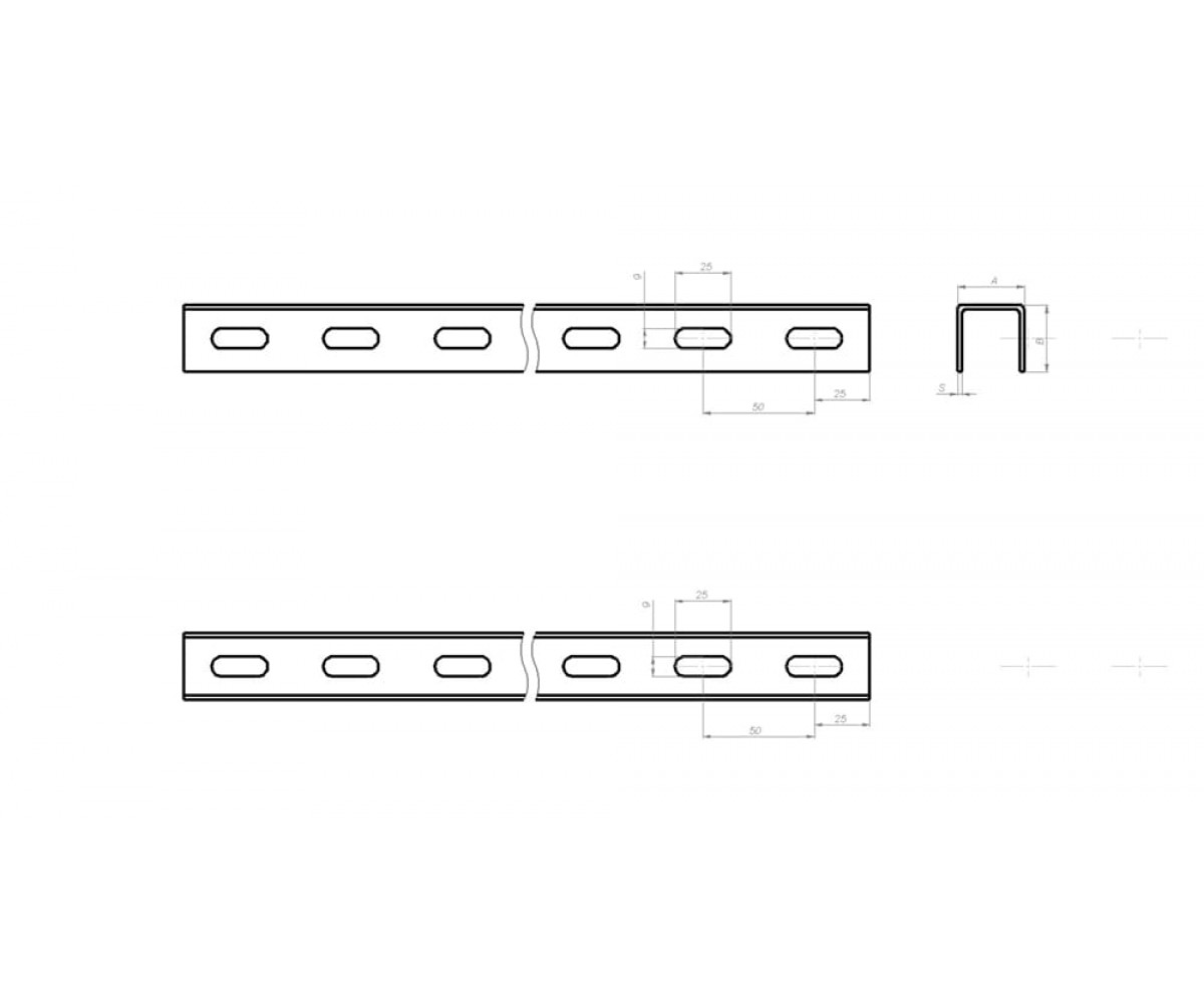 Швеллер перфорированный по трем сторонам холоднокатаный ПШВ3хк-30х30-1,5-3000