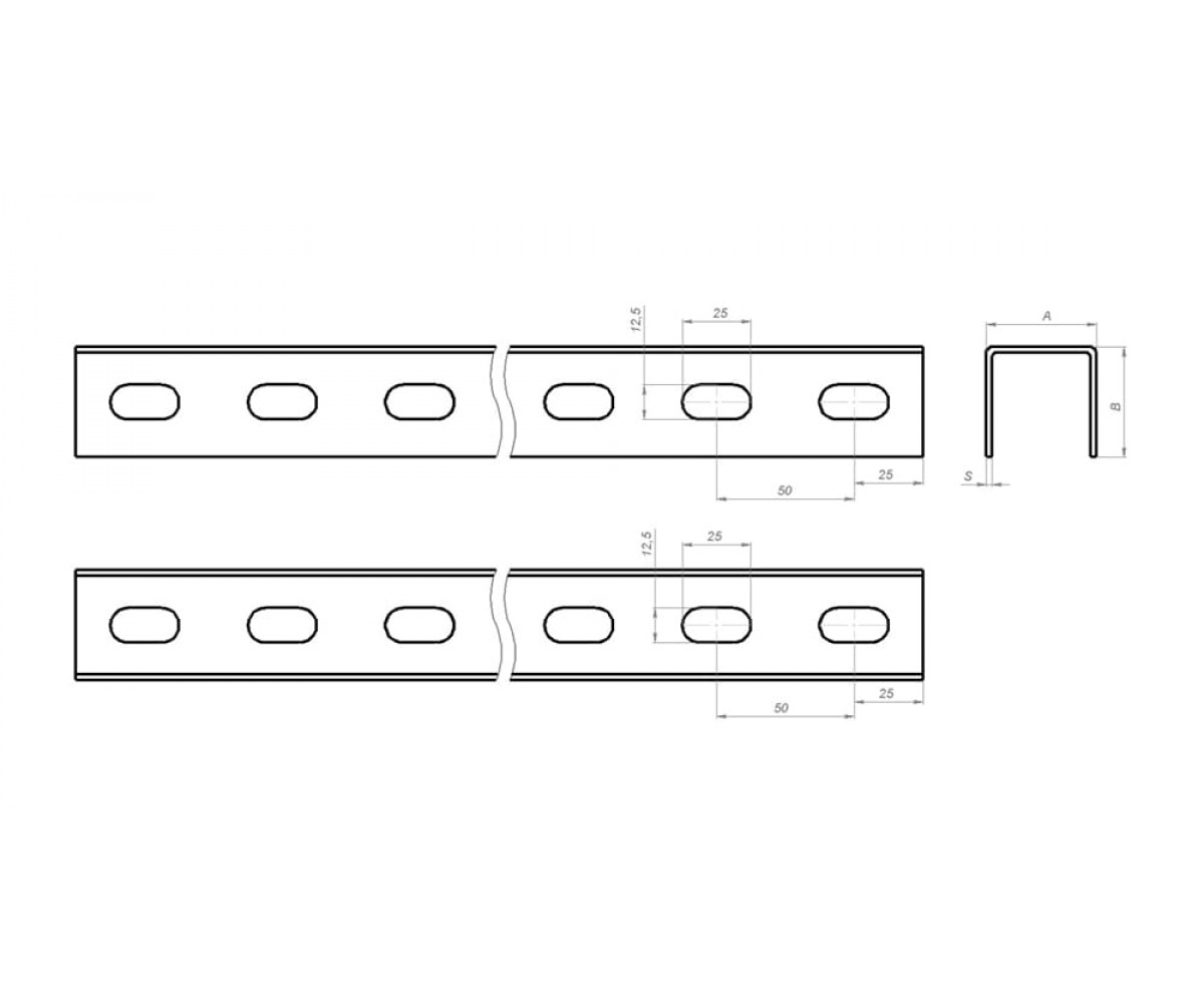 Швеллер перфорированный по трем сторонам электрооцинкованный ПШВ3эц-100х50-3,0-2000