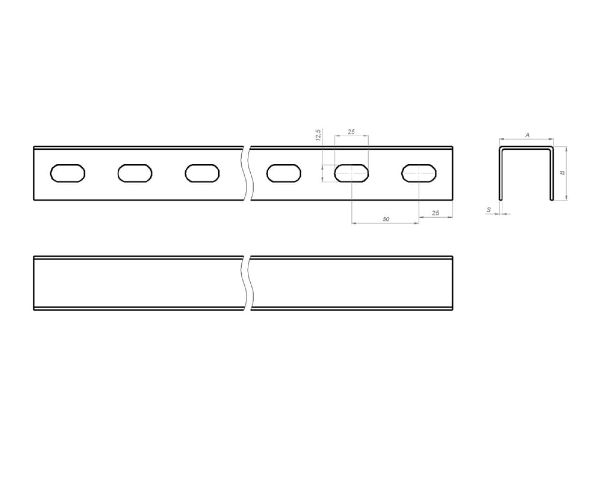 Швеллер перфорированный по двум сторонам ПШВ2н-60х32-2,5-3000 нержавеющая сталь AISI 304